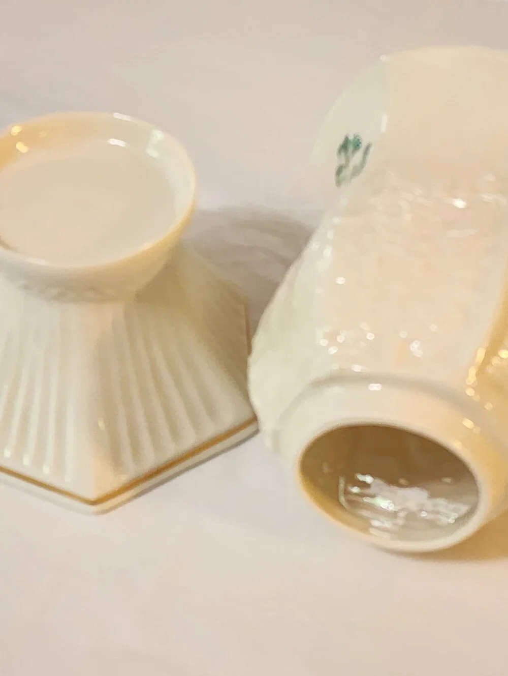 🍀BELLEEK Porcelain Tea light Votive Candle Holder w-Shade Fairy Light Lamp Box